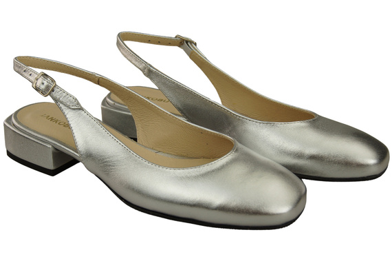 Obuwie Damskie Sandały Srebrne Płaski Obcas Skóra naturalna 206 ElitaBut