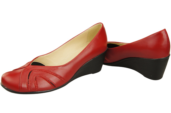 Buty na Koturnie Czerwone Czółenka Damskie z Naturalnej Skóry 828 ElitaBut
