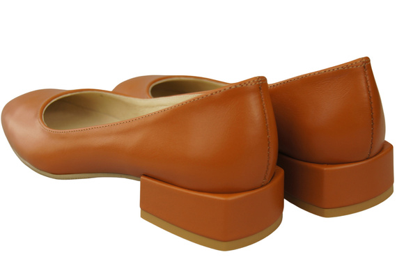 Wygodne Obuwie Damskie Czółenka Rude Płaskie Skóra naturalna 204 ElitaBut