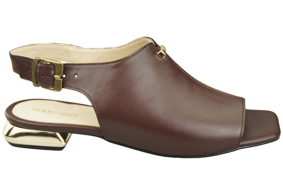 Wygodne Obuwie Damskie Sandały Czekoladowe Płaski Złoty Obcas Skóra naturalna 207 ElitaBut