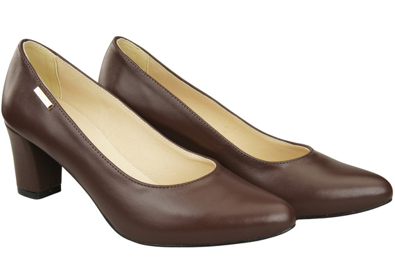 Klasyczne Gładkie Buty Czółenka Damskie Czekoladowe z Naturalnej Skóry 213 ElitaBut