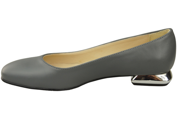 Płaskie Obuwie Damskie Czółenka Popielate Ozdobny Obcas Skóra naturalna 209 ElitaBut