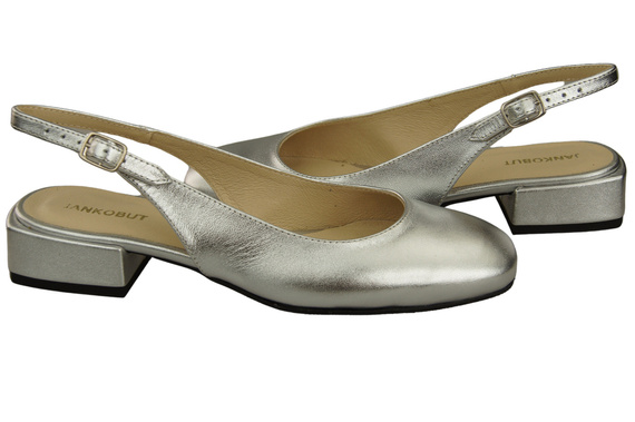 Obuwie Damskie Sandały Srebrne Płaski Obcas Skóra naturalna 206 ElitaBut