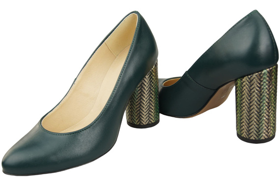 Obuwie Damskie Czółenka Malachitowe Skóra naturalna Kolorowy Ozdobny Obcas 194 ElitaBut