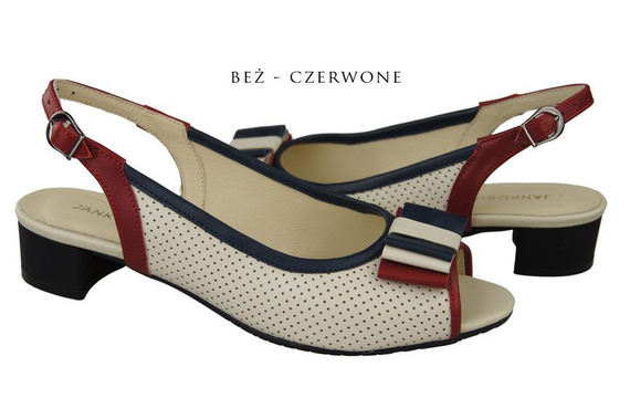 Obuwie Damskie Sandały Ażurowe skóra naturalna Czerwone Granatowe Beż 731 ElitaBut