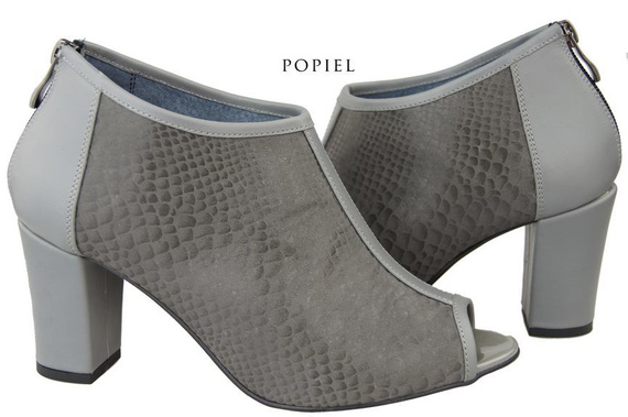 Obuwie Damskie Botki peep toe skóra naturalna Popiel Łuska 957 ElitaBut