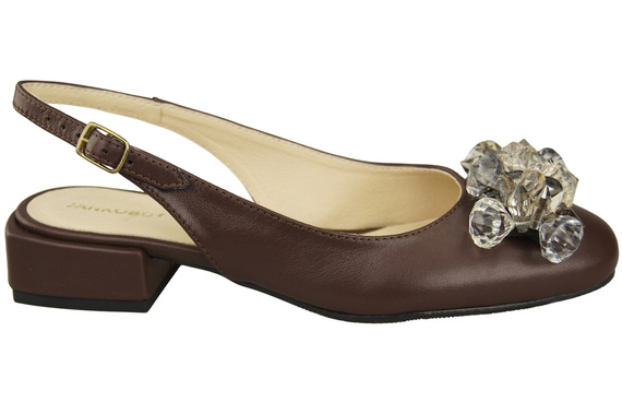 Obuwie Damskie Sandały Czekoladowe z Kryształkami Skóra naturalna 215 ElitaBut
