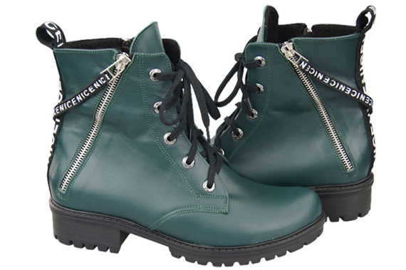 Obuwie Botki Trzewiki Damskie z napisem NICE Skóra Naturalna Malachitowe 173 L ElitaBut