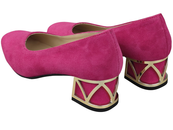 Wygodne Obuwie Damskie Czółenka Purpurowe z Ozdobnym Obcasem Skóra naturalna Zamszowej 219 Z ElitaBut