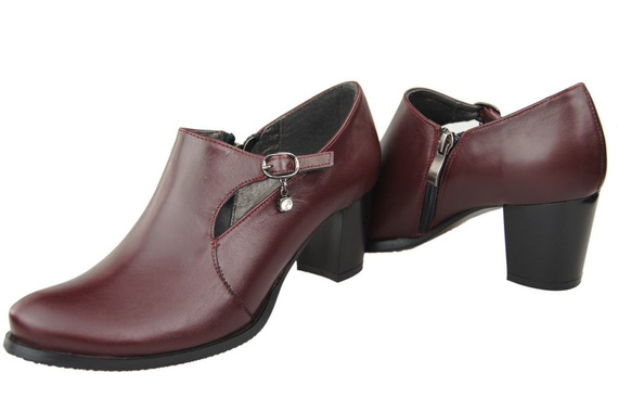 Obuwie Botki Skóra Damskie Naturalna Bordo 109 ElitaBut