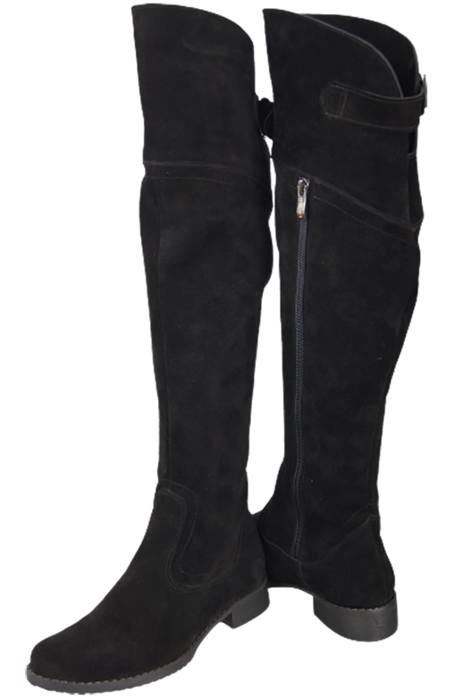 Obuwie Kozaki Damskie Czarne Oficerki Muszkieterki Wysokie za kolano skóra naturalna Welurowa 154 ElitaBut