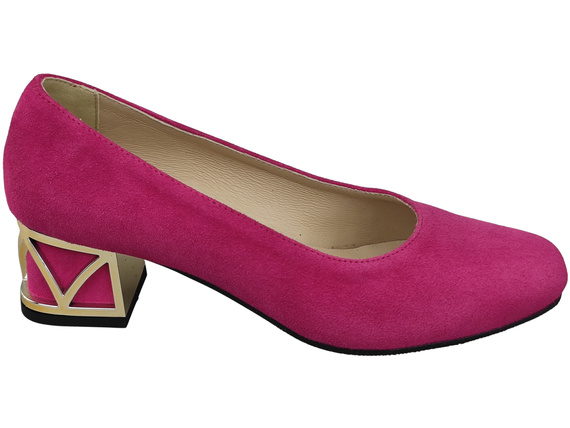 Wygodne Obuwie Damskie Czółenka Purpurowe z Ozdobnym Obcasem Skóra naturalna Zamszowej 219 Z ElitaBut