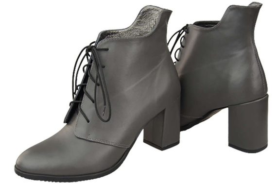 Obuwie Botki Damskie Sznurowane Grafitowe Wiosna/Jesień skóra naturalna 174 L ElitaBut
