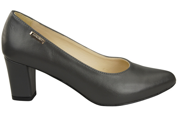 Klasyczne Gładkie Buty Czółenka Damskie Grafitowe z Naturalnej Skóry 213 ElitaBut