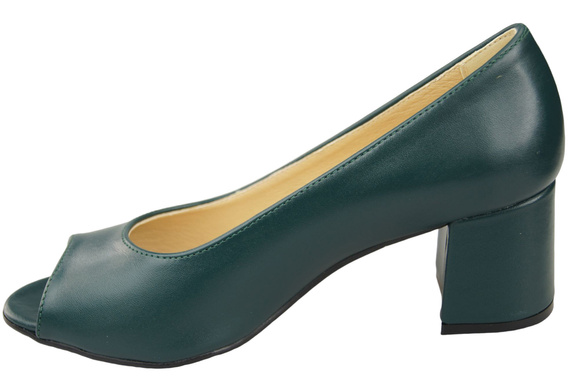 Obuwie Damskie Czółenka PEEP TOE Malachitowe Skóra naturalna z Powleczonym Obcasem 192 ElitaBut