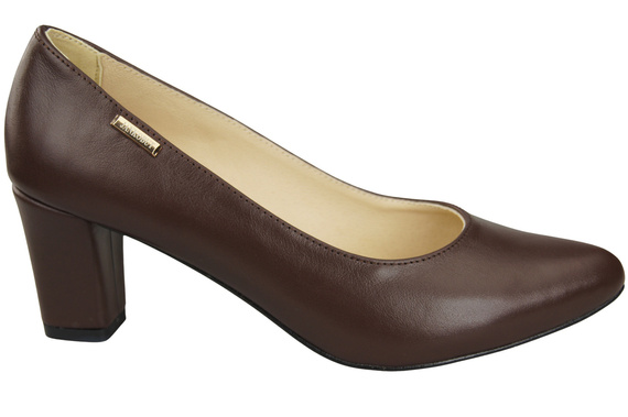 Klasyczne Gładkie Buty Czółenka Damskie Czekoladowe z Naturalnej Skóry 213 ElitaBut