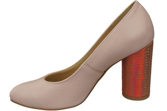 Obuwie Damskie Czółenka Róż Pudrowy Skóra naturalna Kolorowy Ozdobny Obcas 194 ElitaBut