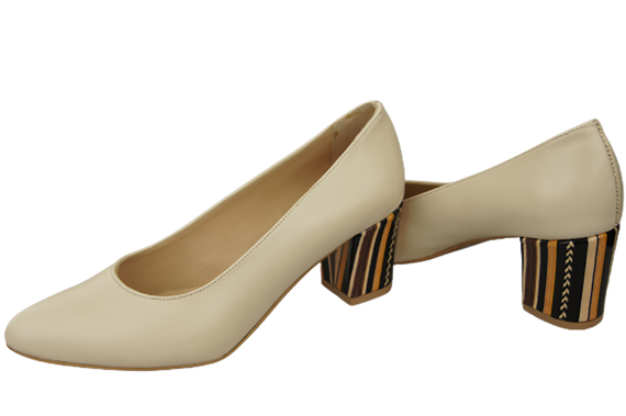 Obuwie Damskie Czółenka Beżowe Skóra naturalna z Ozdobnym Obcasem 158 ElitaBut