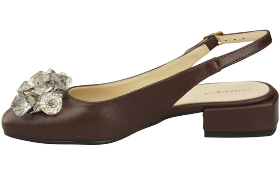 Obuwie Damskie Sandały Czekoladowe z Kryształkami Skóra naturalna 215 ElitaBut