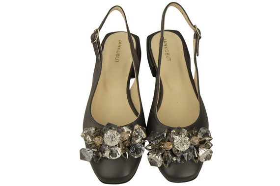 Obuwie Damskie Sandały Grafitowe z Kryształkami Skóra naturalna 215 ElitaBut