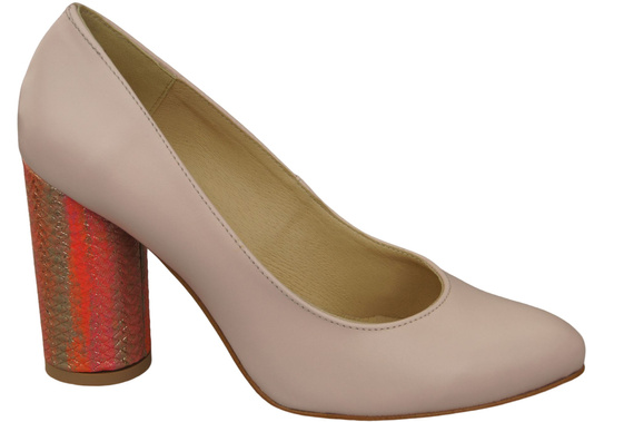 Obuwie Damskie Czółenka Róż Pudrowy Skóra naturalna Kolorowy Ozdobny Obcas 194 ElitaBut