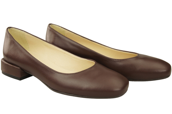 Wygodne Obuwie Damskie Czółenka Czekoladowe Płaskie Skóra naturalna 204 ElitaBut