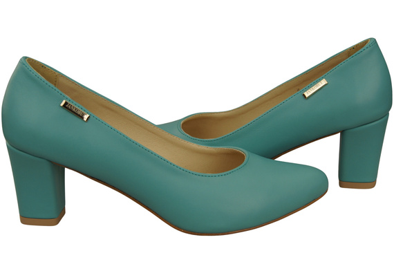 Klasyczne Gładkie Buty Czółenka Damskie Turkusowe z Naturalnej Skóry 213 ElitaBut