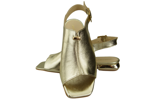 Wygodne Obuwie Damskie Sandały Złote Płaski Złoty Obcas Skóra naturalna 207 ElitaBut