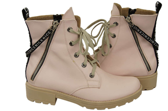 Obuwie Botki Trzewiki Damskie z napisem NICE Skóra Naturalna Róż Pudrowy 173 L ElitaBut