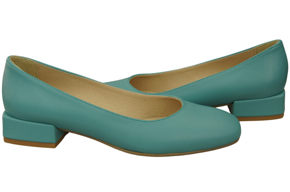 Wygodne Obuwie Damskie Czółenka Turkusowe Płaskie Skóra naturalna 204 ElitaBut