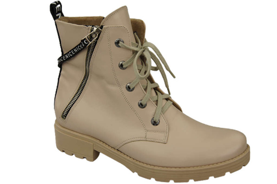 Obuwie Botki Trzewiki Damskie z napisem NICE Skóra Naturalna Cappuccino Jasne 173 L ElitaBut